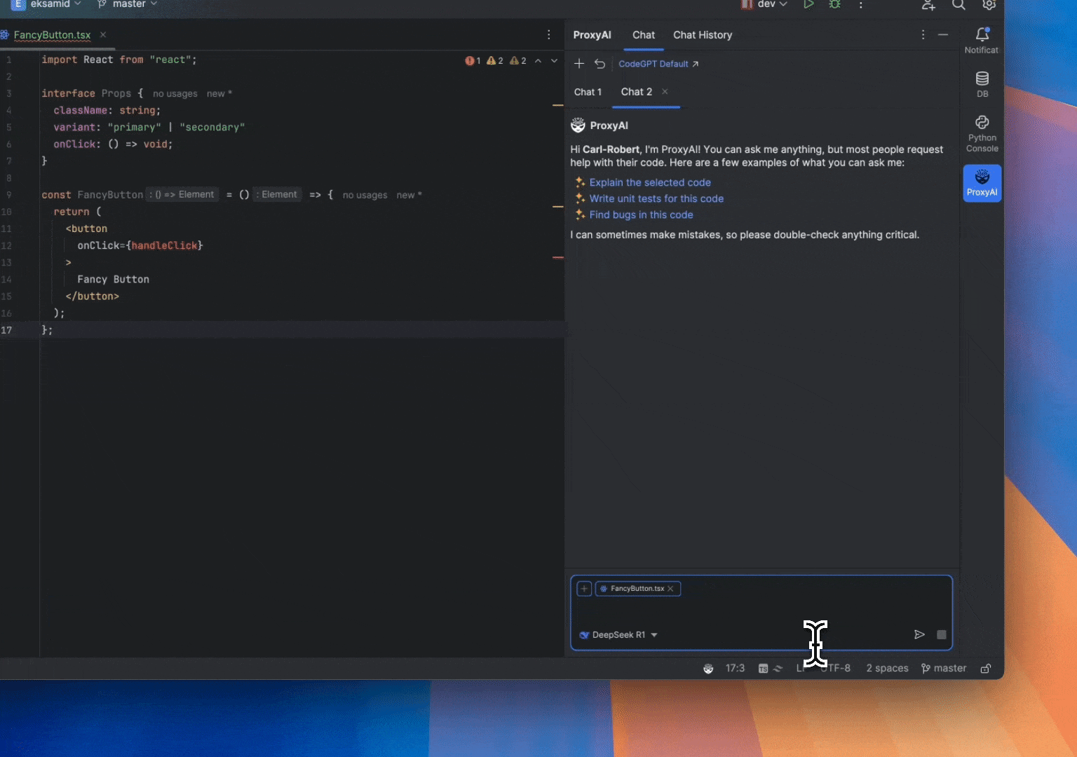 Asking a question in ProxyAI Chat